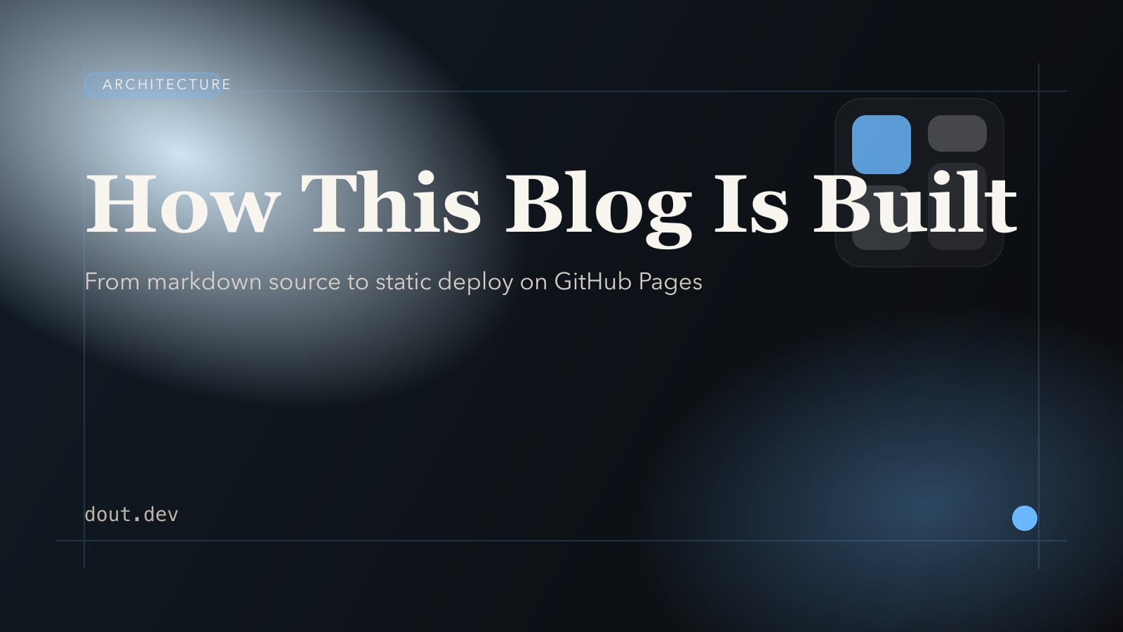 Blue cover artwork titled How This Blog Is Built, used for the dout.dev making-of article